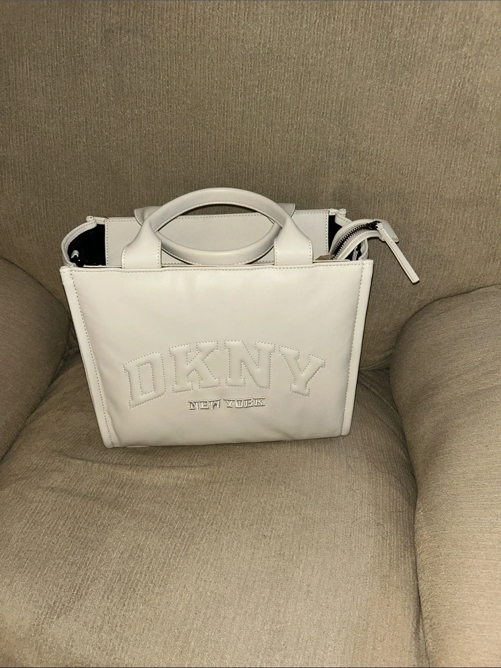 Dkny White Leather Embossed Logo Satchel